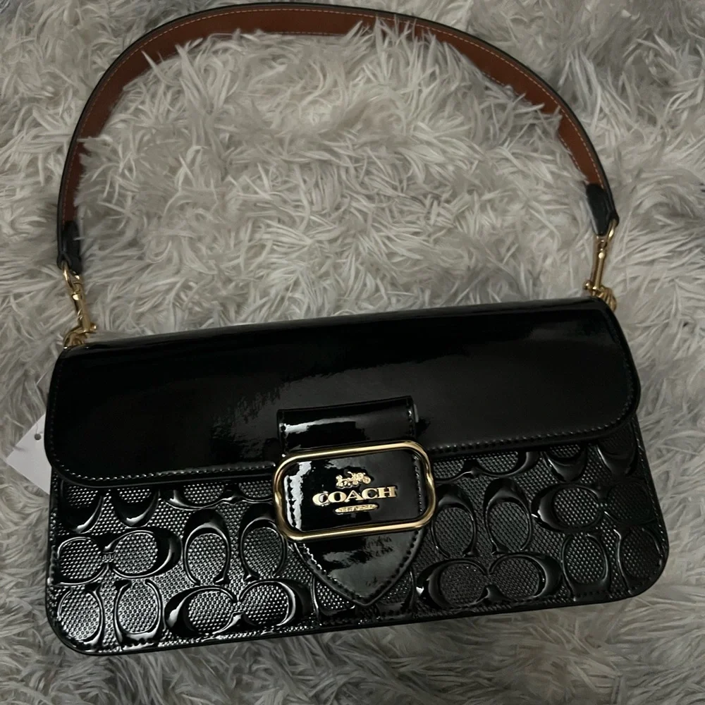 Coach NWT Morgan Shoulder Bag In Signature patent leather black 🤩 - Picture 13 of 15